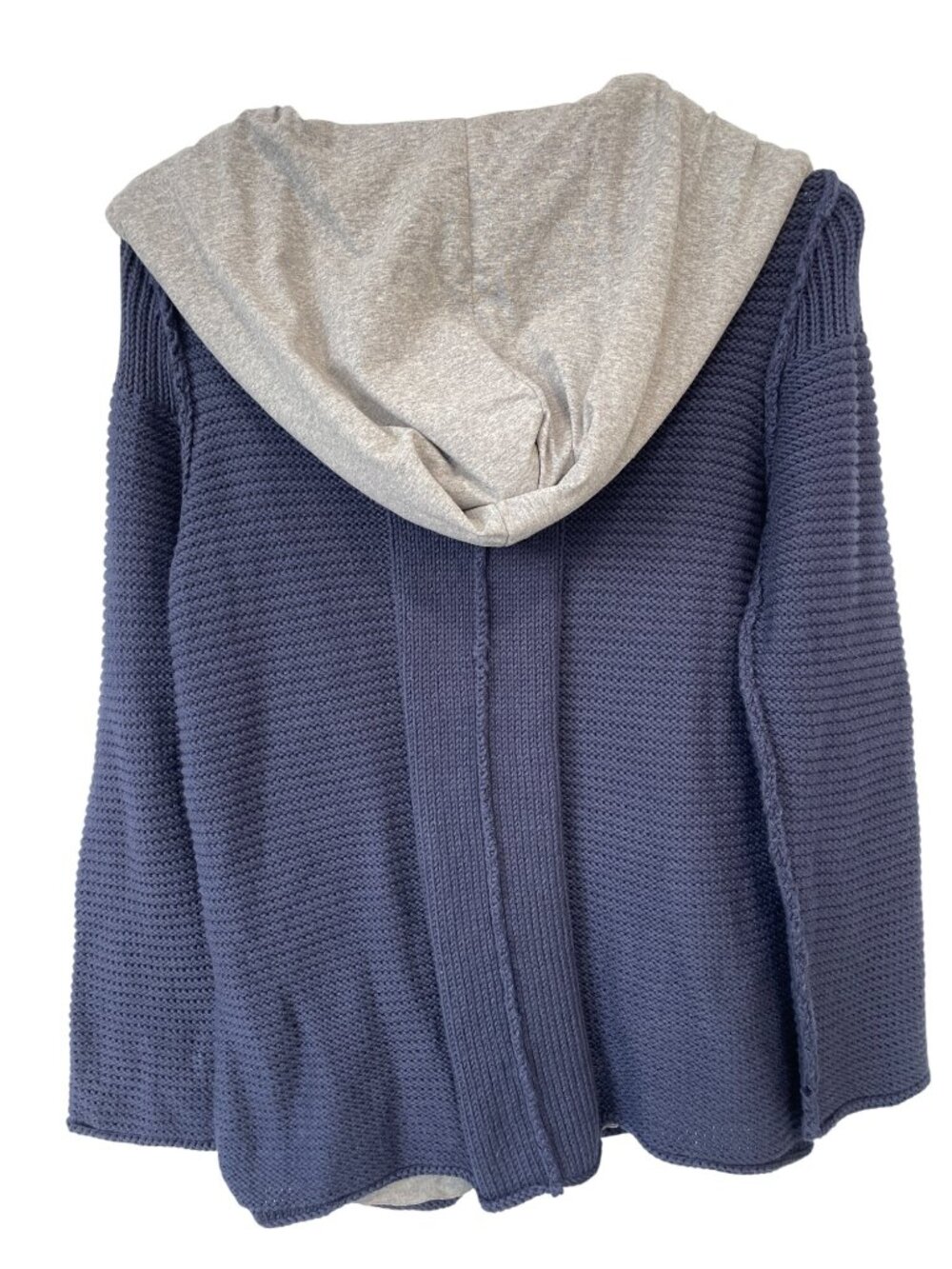 Pure Handknit Hooded Cardigan Jacket Petite Textured Knit Long Sleeve Navy NEW - Picture 2 of 7